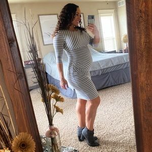 PattyBoutik Striped Elbow Sleeve Maternity Dress